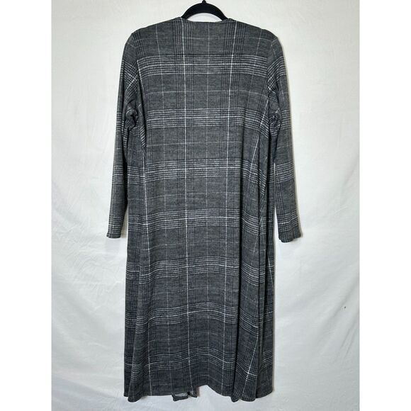 Lularoe Women's Black/Gray/White Plaid Open Duster With Pockets Size M Stretch - Picture 3 of 4